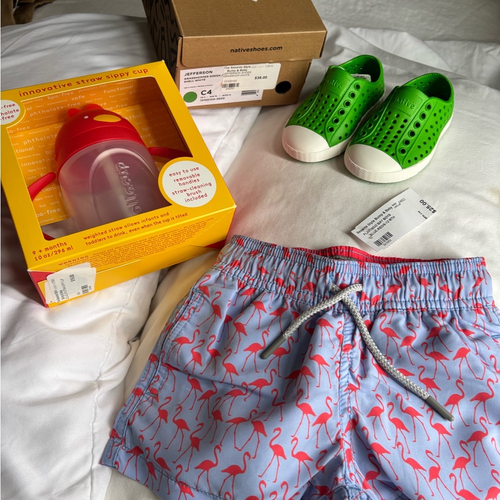 Native shoes, le club swim trunks, lollacup included